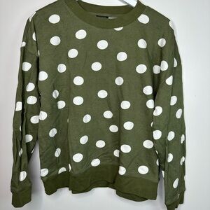 Talbots Olive Green and White Polka Dot Sweatshirt large petite